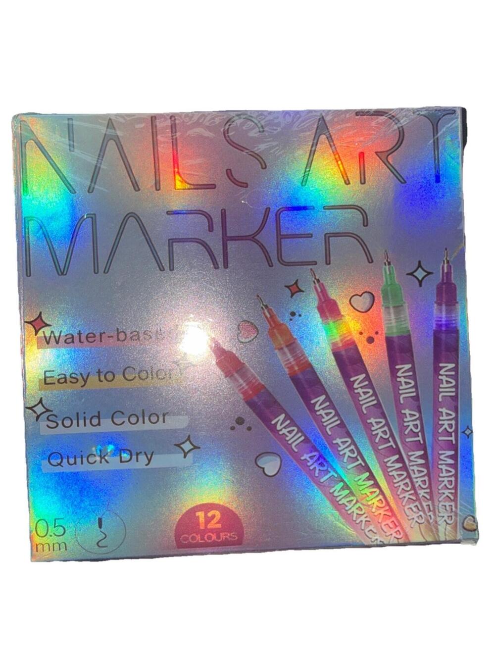 Nail Art Marker Set Water-Based Quick Dry Solid Color Multicolor 12 Colors